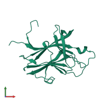 PDB entry 3etp coloured by chain, front view.