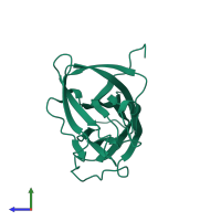 PDB entry 3etp coloured by chain, side view.