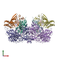 PDB entry 3etr coloured by chain, front view.