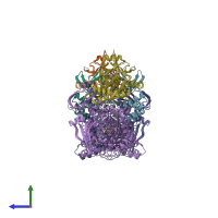 PDB entry 3etr coloured by chain, side view.
