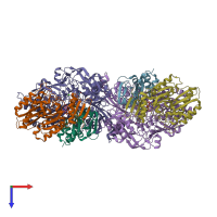 PDB entry 3etr coloured by chain, top view.