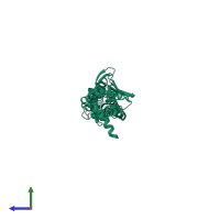 PDB entry 3etu coloured by chain, side view.