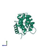 PDB entry 3eu3 coloured by chain, side view.