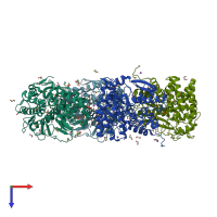 PDB entry 3eu8 coloured by chain, top view.