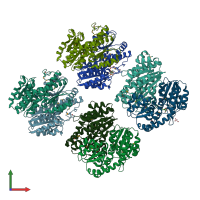 PDB entry 3eua coloured by chain, front view.