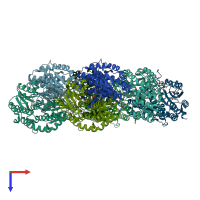 PDB entry 3eua coloured by chain, top view.