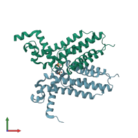 PDB entry 3eup coloured by chain, front view.