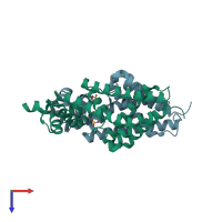 PDB entry 3eup coloured by chain, top view.
