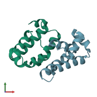 PDB entry 3eus coloured by chain, front view.