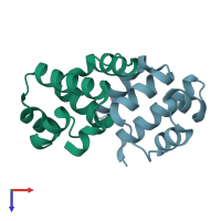 PDB entry 3eus coloured by chain, top view.
