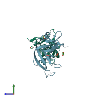 PDB entry 3euy coloured by chain, side view.