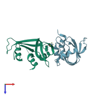 PDB entry 3euz coloured by chain, top view.