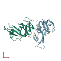 PDB entry 3ev0 coloured by chain, front view.