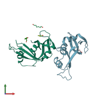 PDB entry 3ev1 coloured by chain, front view.