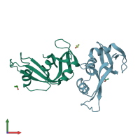 PDB entry 3ev2 coloured by chain, front view.