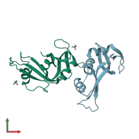 PDB entry 3ev5 coloured by chain, front view.