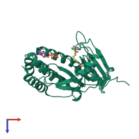 PDB entry 3evc coloured by chain, top view.