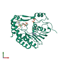 PDB entry 3evd coloured by chain, front view.