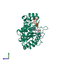 PDB entry 3evd coloured by chain, side view.