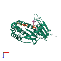 PDB entry 3evd coloured by chain, top view.