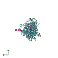 PDB entry 3evj coloured by chain, side view.
