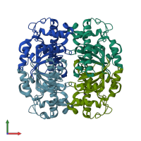 PDB entry 3evk coloured by chain, front view.