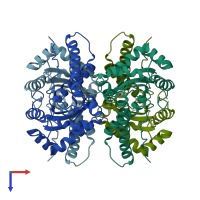 PDB entry 3evk coloured by chain, top view.