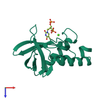 PDB entry 3evq coloured by chain, top view.