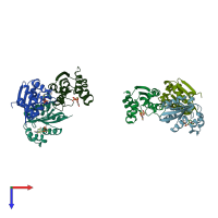 PDB entry 3evw coloured by chain, top view.