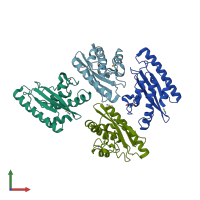 PDB entry 3evx coloured by chain, front view.