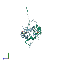 PDB entry 3ew0 coloured by chain, side view.