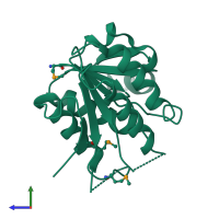 PDB entry 3ew7 coloured by chain, side view.