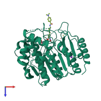 PDB entry 3ew8 coloured by chain, top view.