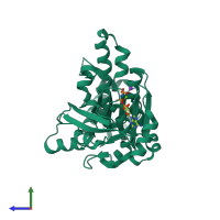 PDB entry 3ew9 coloured by chain, side view.
