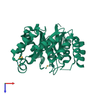 PDB entry 3ewb coloured by chain, top view.