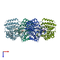 PDB entry 3ewf coloured by chain, top view.
