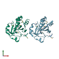 PDB entry 3ewl coloured by chain, front view.