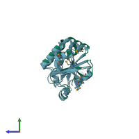 PDB entry 3ewl coloured by chain, side view.