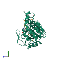 PDB entry 3ewn coloured by chain, side view.