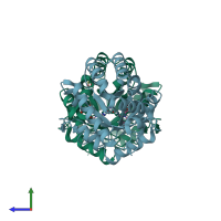 PDB entry 3eww coloured by chain, side view.