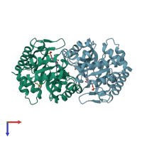 PDB entry 3eww coloured by chain, top view.