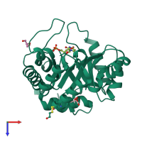 PDB entry 3ewy coloured by chain, top view.