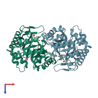 PDB entry 3ex3 coloured by chain, top view.