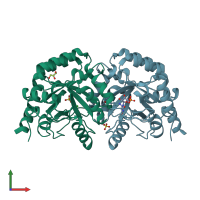 PDB entry 3ex6 coloured by chain, front view.