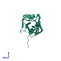 PDB entry 3ex9 coloured by chain, side view.