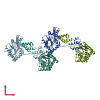 PDB entry 3exa coloured by chain, front view.