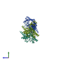 PDB entry 3exa coloured by chain, side view.