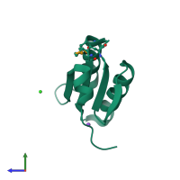 PDB entry 3exc coloured by chain, side view.