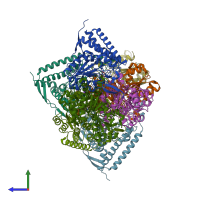 PDB entry 3exf coloured by chain, side view.