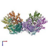 PDB entry 3exh coloured by chain, top view.